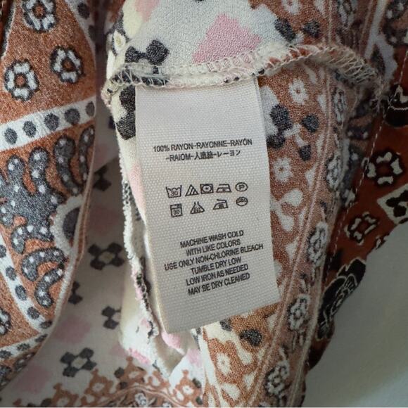 Free People Charlotte Tunic Top Tribal Print Boho Bohemian Collared Button Neck - Picture 3 of 9